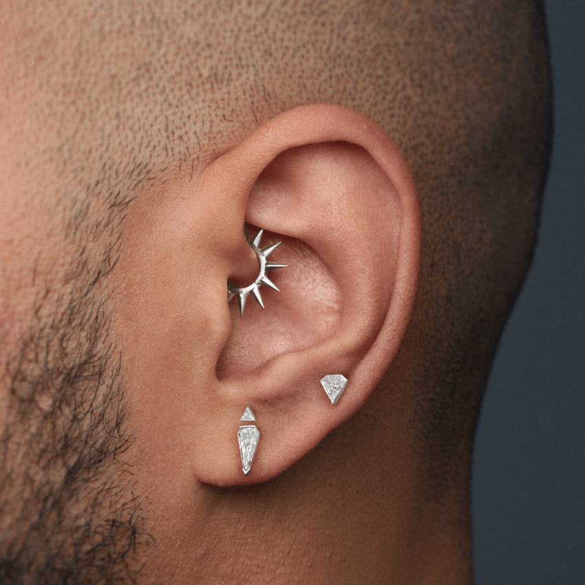 Low Profile Silhouette Diamond Threaded Stud Earring