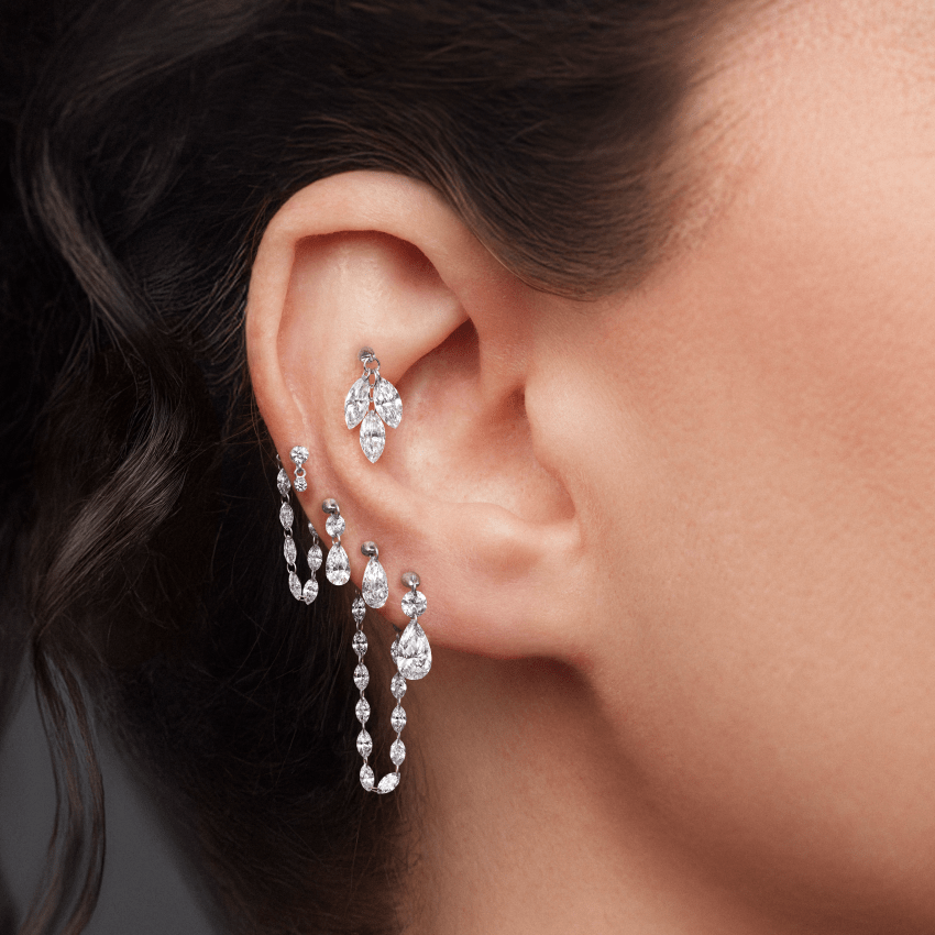 Floating Diamond Plume Threaded Charm Earring With Titanium Backing