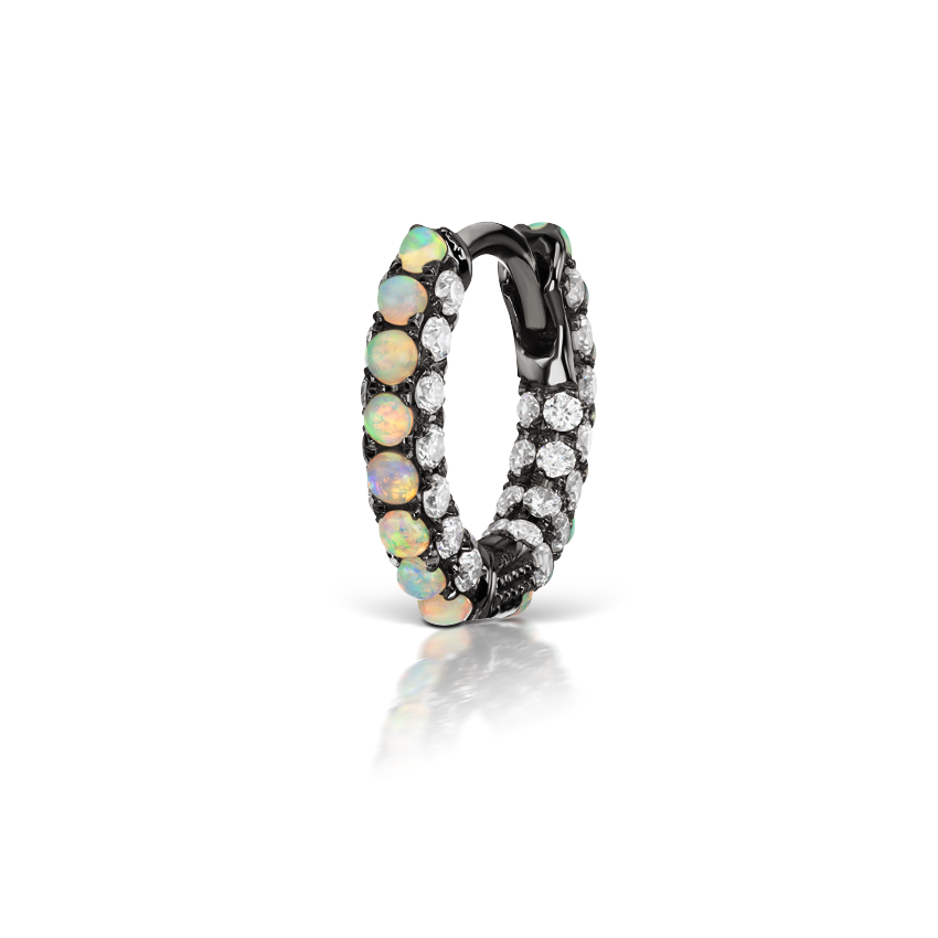 Opal and Diamond Pavé Hoop Earring (Bottom Hinge)