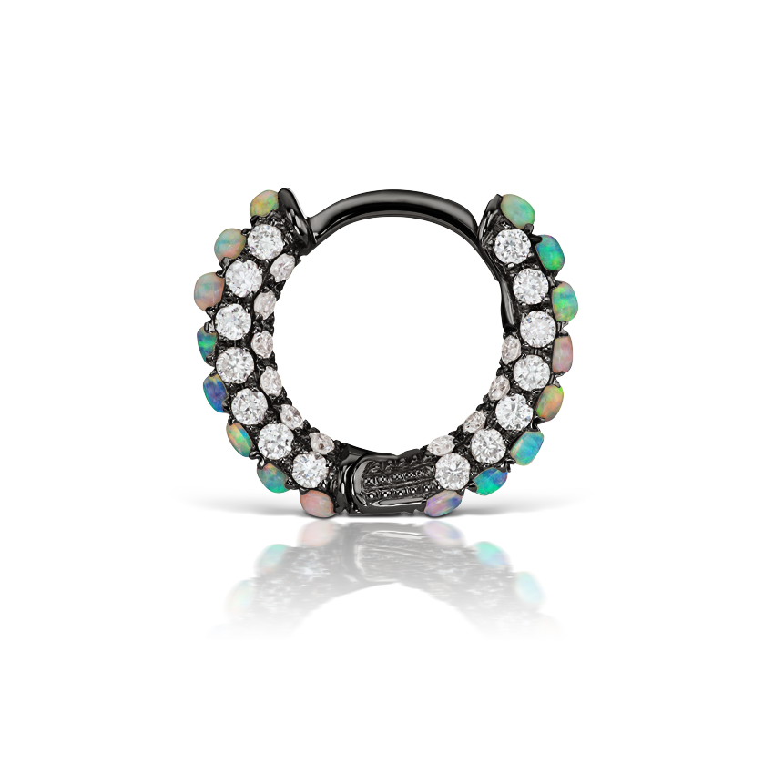 Opal and Diamond Pavé Hoop Earring (Bottom Hinge)