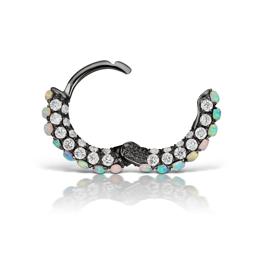 Opal and Diamond Pavé Hoop Earring (Bottom Hinge)