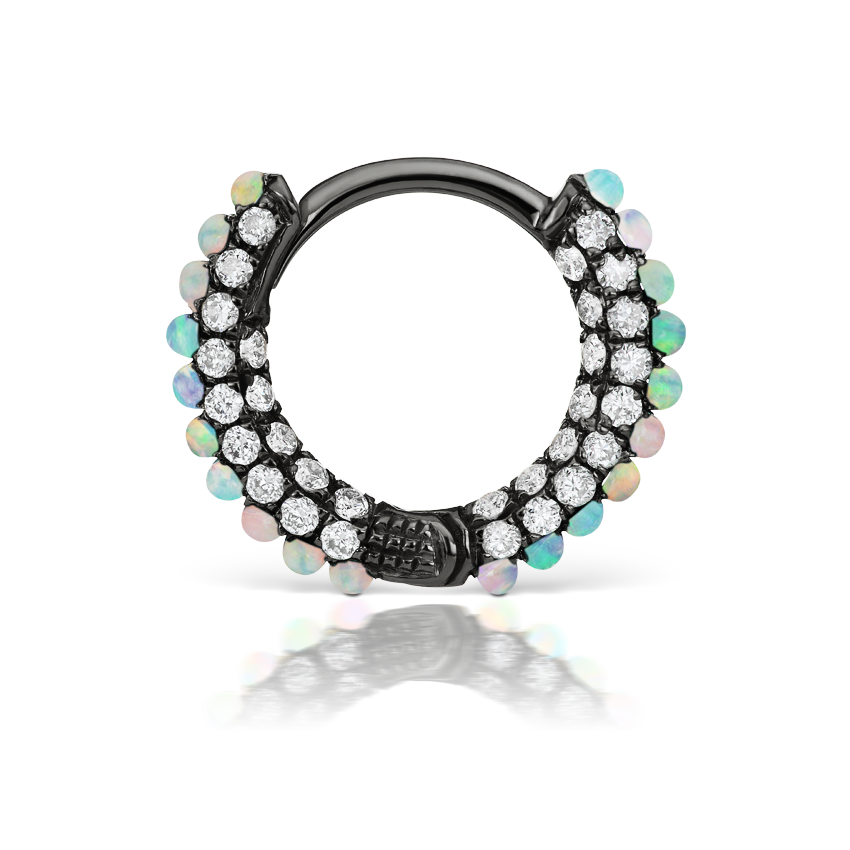 Opal and Diamond Pavé Hoop Earring (Bottom Hinge)