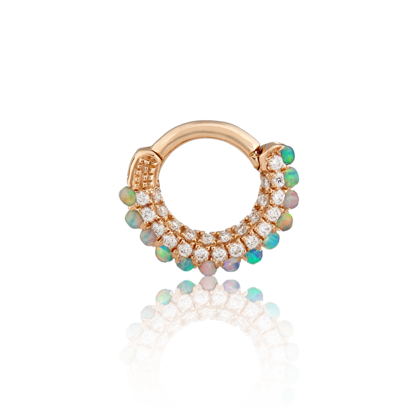Opal and Diamond Pavé Hoop Earring (Bottom Hinge)
