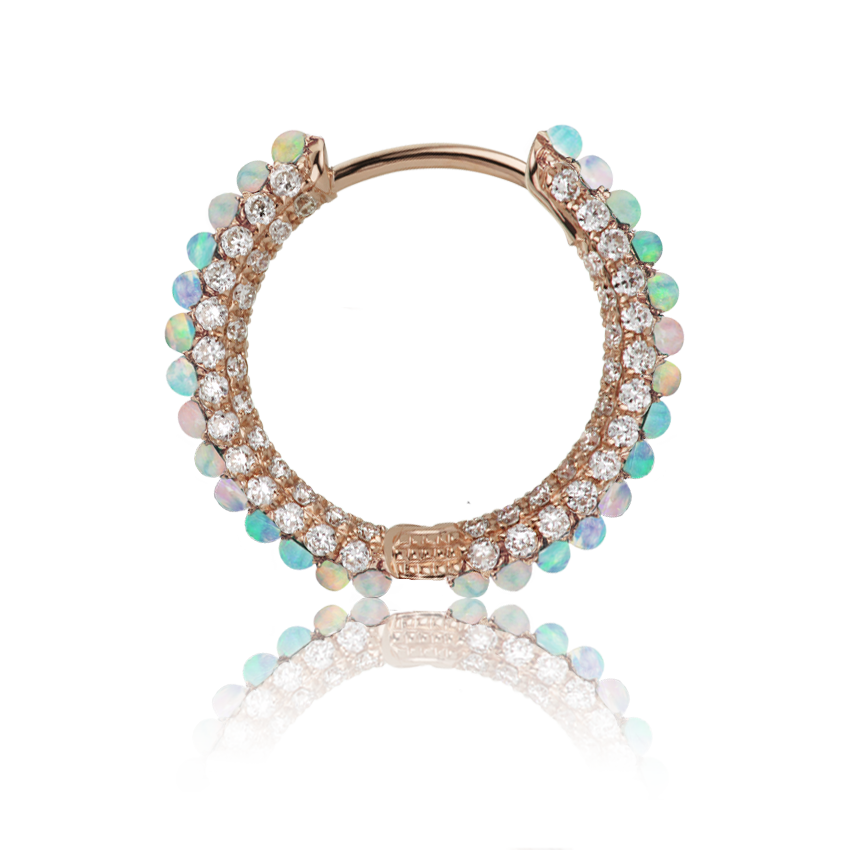 Opal and Diamond Pavé Hoop Earring (Bottom Hinge)