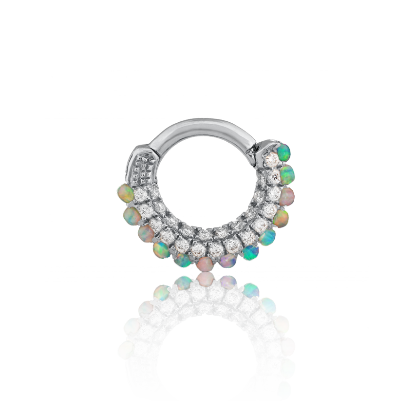 Opal and Diamond Pavé Hoop Earring (Bottom Hinge)