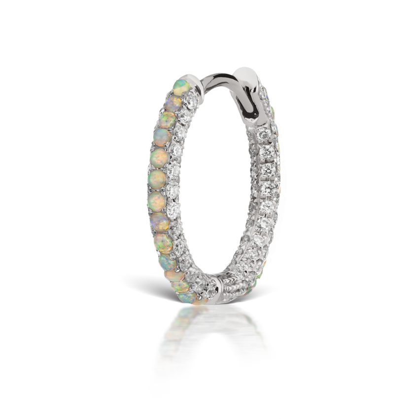 Opal and Diamond Pavé Hoop Earring (Bottom Hinge)