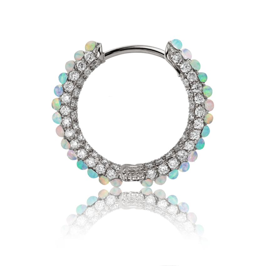 Opal and Diamond Pavé Hoop Earring (Bottom Hinge)
