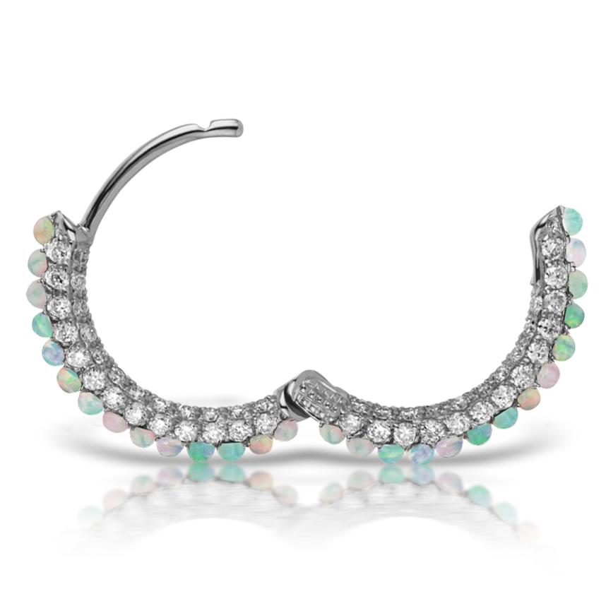 Opal and Diamond Pavé Hoop Earring (Bottom Hinge)