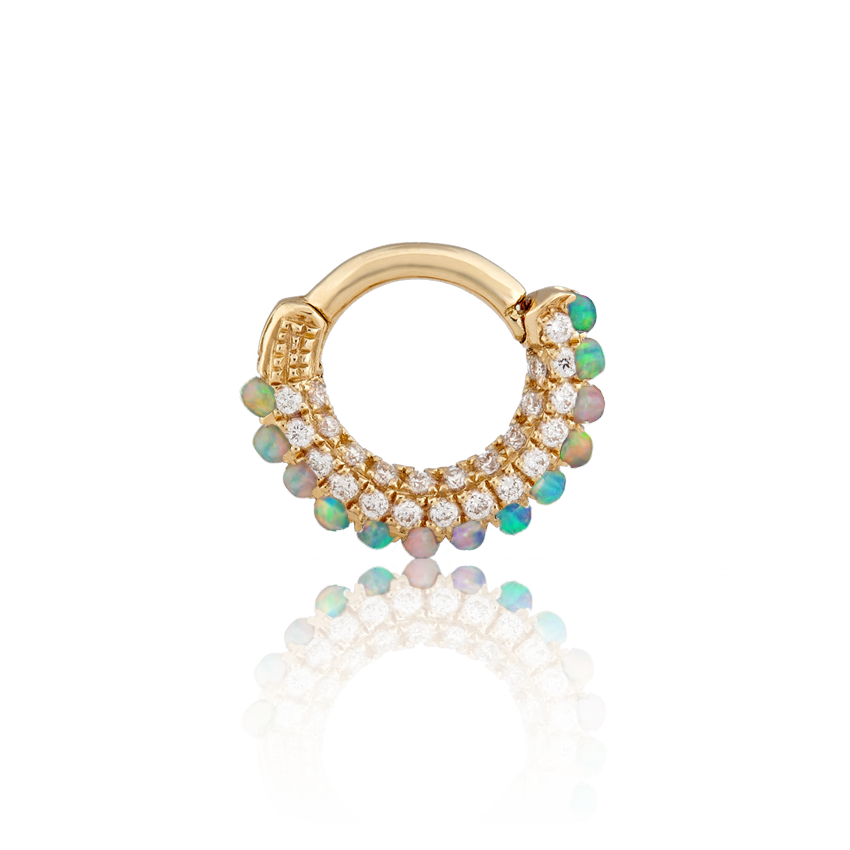 Opal and Diamond Pavé Hoop Earring (Bottom Hinge)