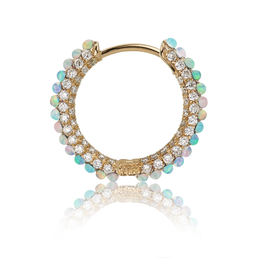 Opal and Diamond Pavé Hoop Earring (Bottom Hinge)