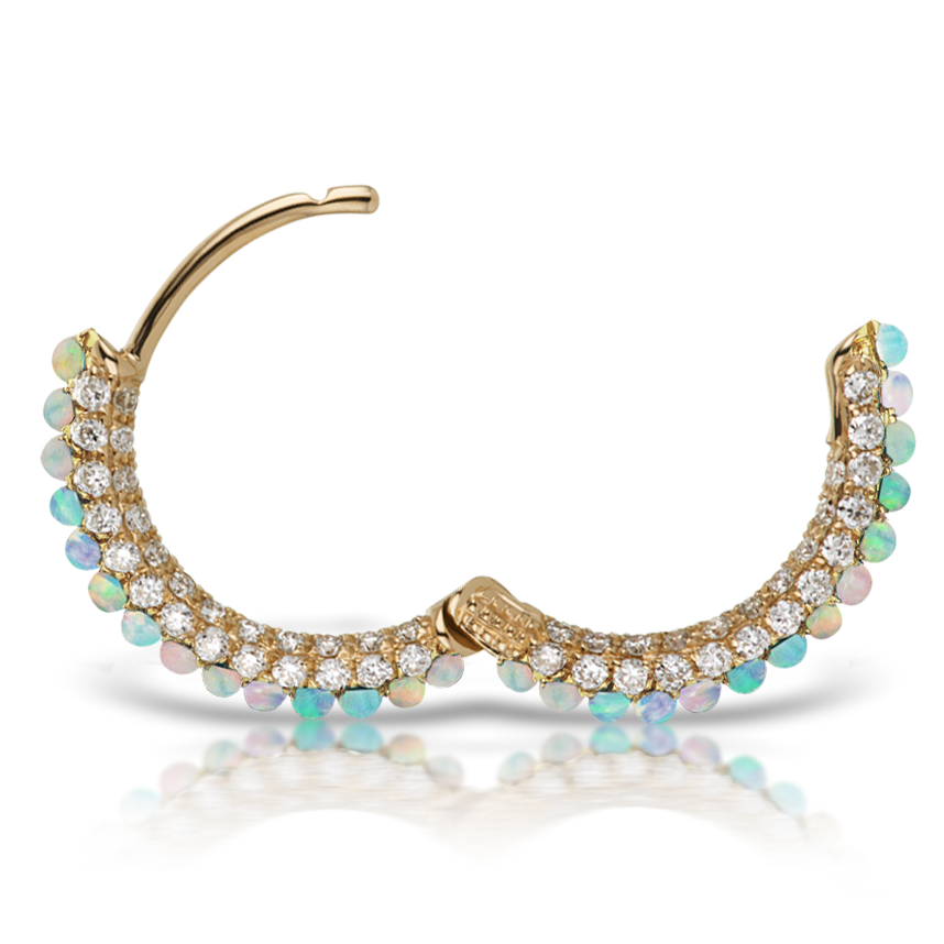 Opal and Diamond Pavé Hoop Earring (Bottom Hinge)