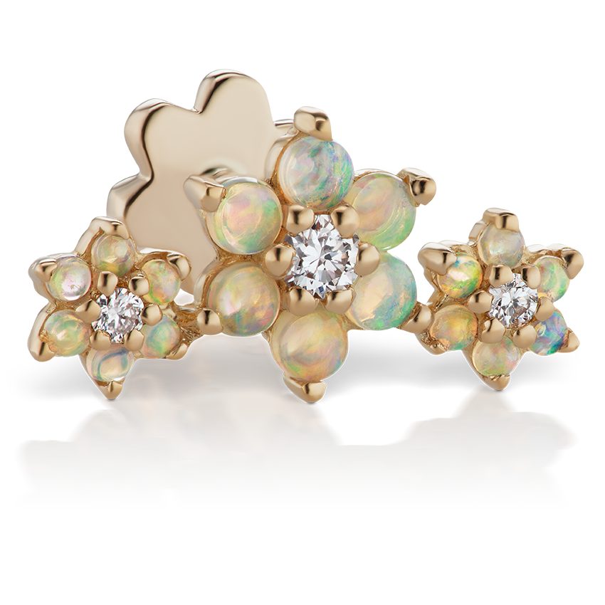Opal and Diamond Three Flower Garland Threaded Stud Earring With Titanium Backing