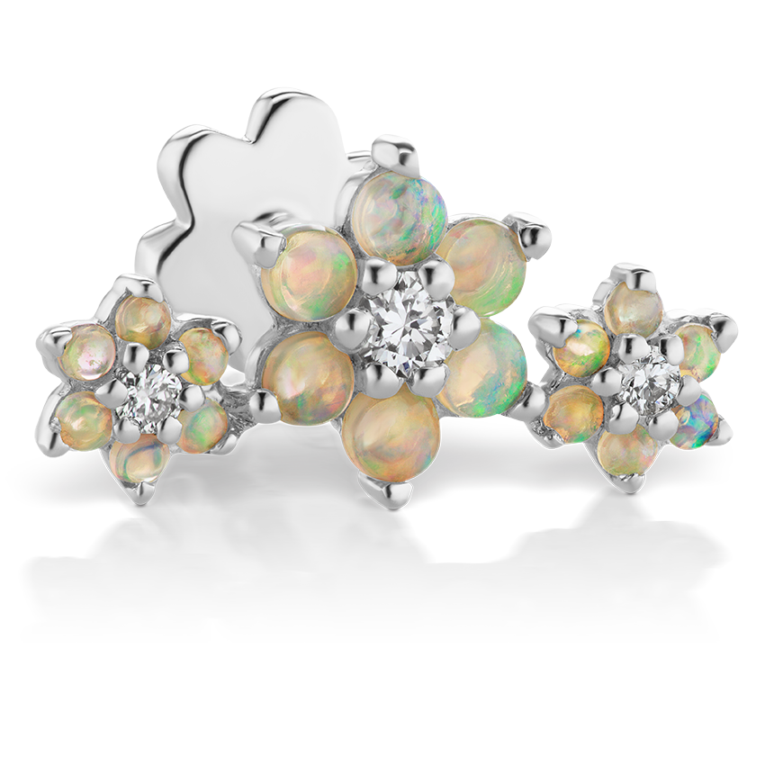 Opal and Diamond Three Flower Garland Threaded Stud Earring With Titanium Backing