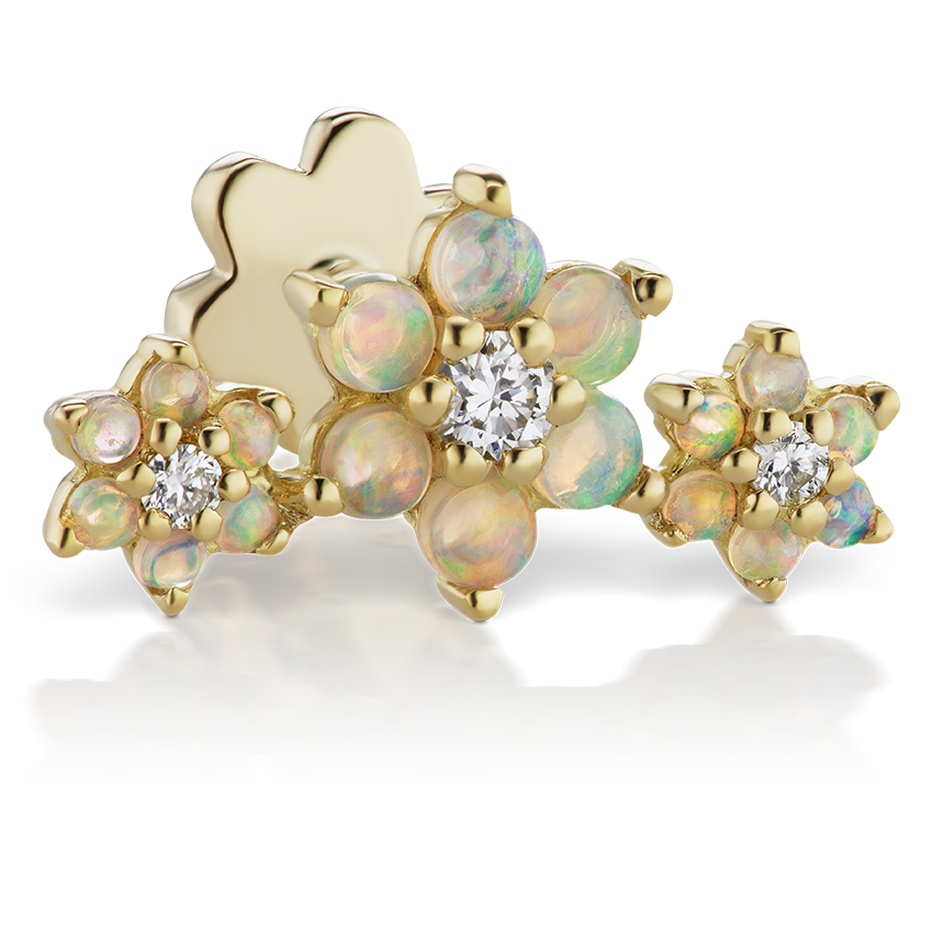 Opal and Diamond Three Flower Garland Threaded Stud Earring With Titanium Backing
