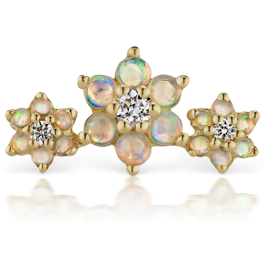 Opal and Diamond Three Flower Garland Threaded Stud Earring With Titanium Backing