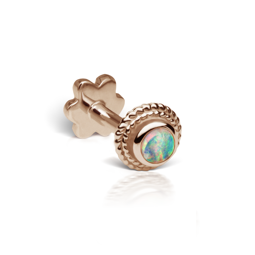 Opal Thin Braid Threaded Stud Earring With Titanium Backing