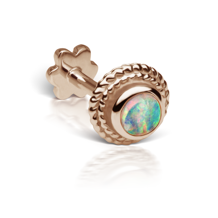 Opal Thin Braid Threaded Stud Earring With Titanium Backing