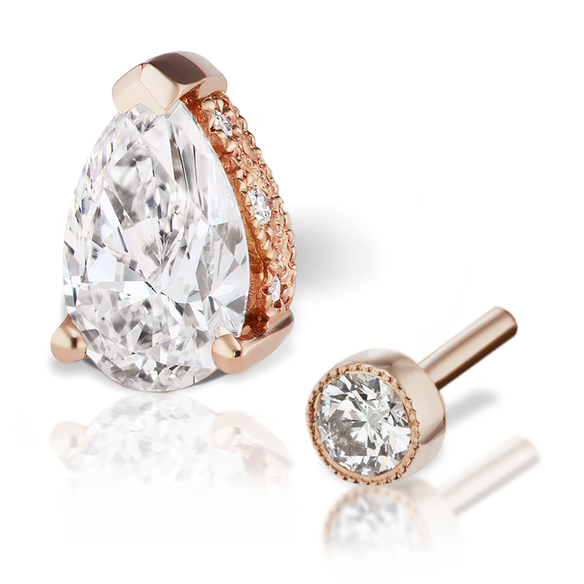 Pear Diamond Threaded Stud Earring, Diamond Back With Titanium Backing