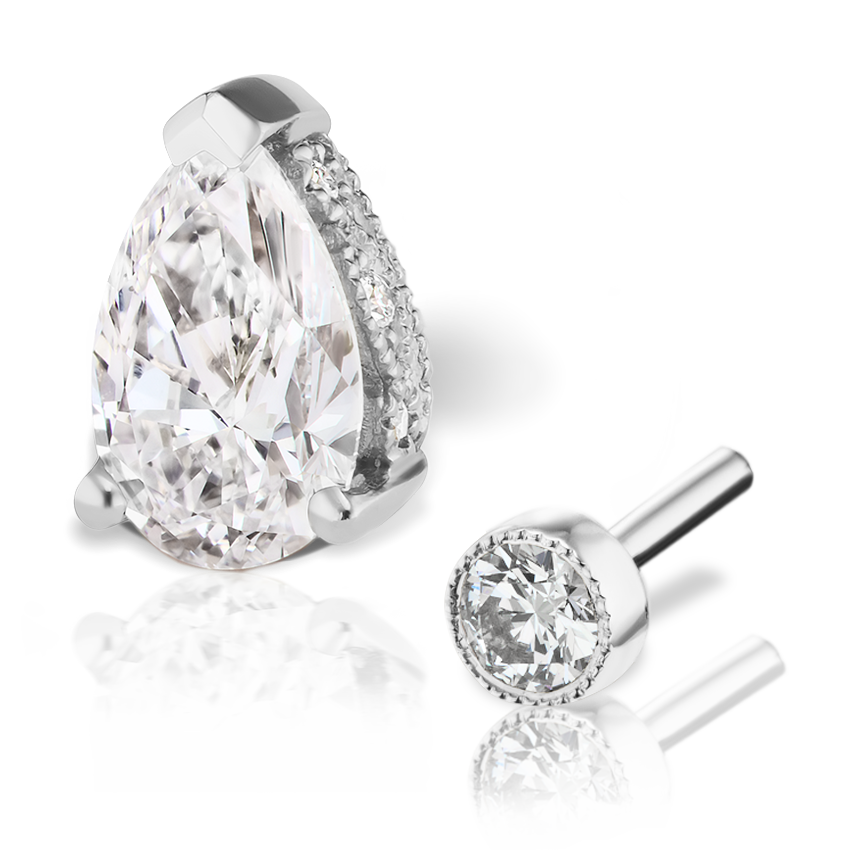 Pear Diamond Threaded Stud Earring, Diamond Back With Titanium Backing