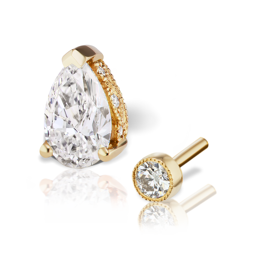 Pear Diamond Threaded Stud Earring, Diamond Back With Titanium Backing