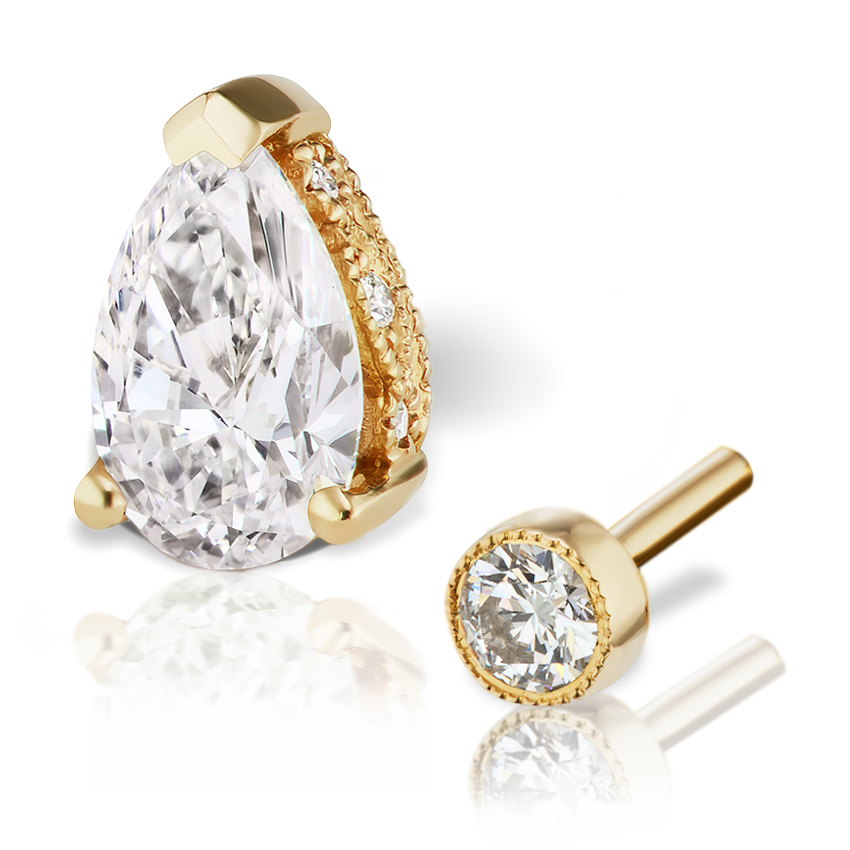 Pear Diamond Threaded Stud Earring, Diamond Back With Titanium Backing