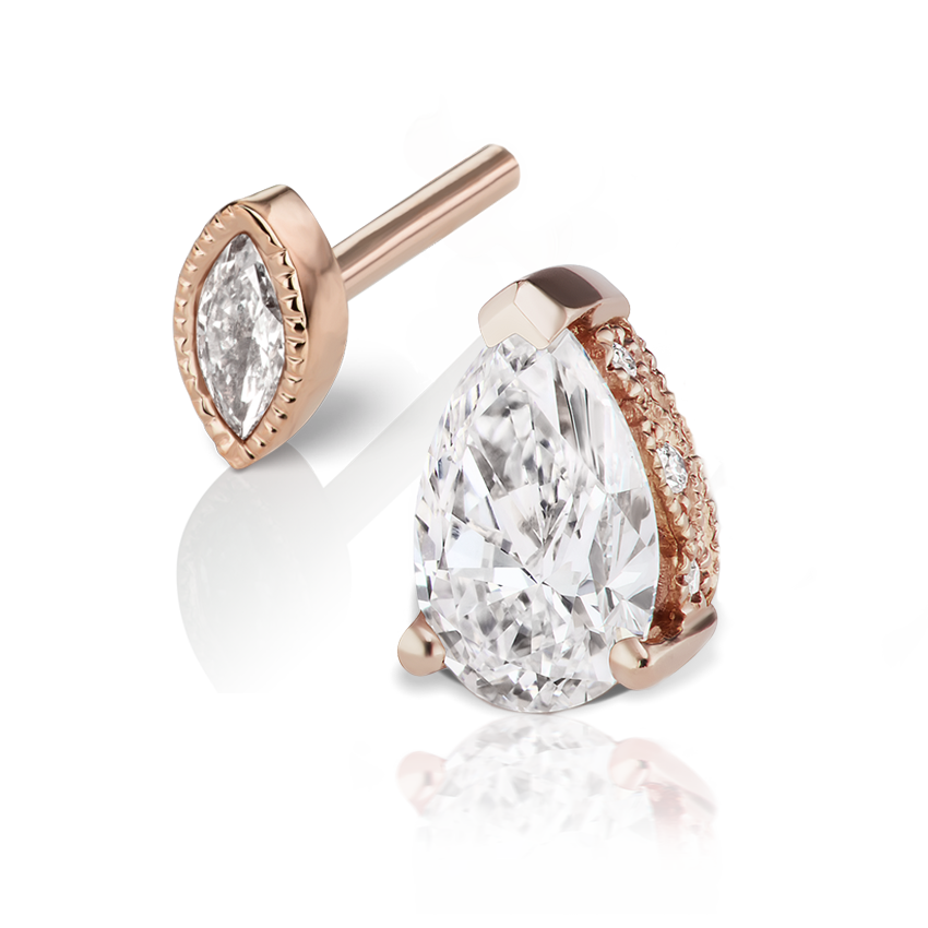 Pear Diamond Threaded Stud Earring, Marquise Diamond Back