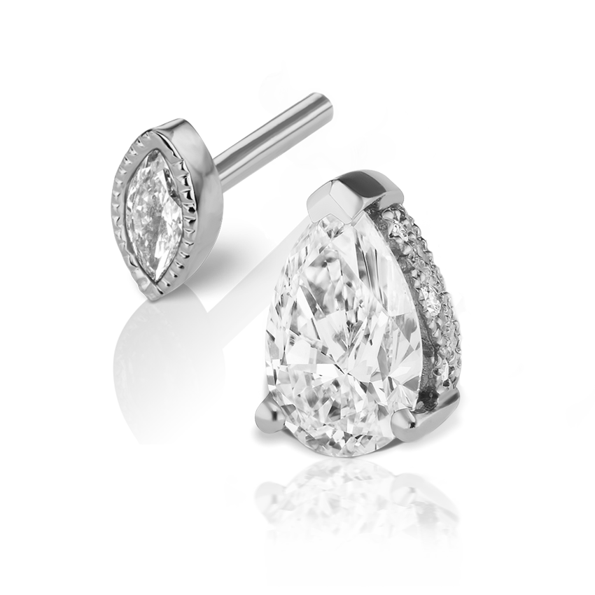 Pear Diamond Threaded Stud Earring, Marquise Diamond Back