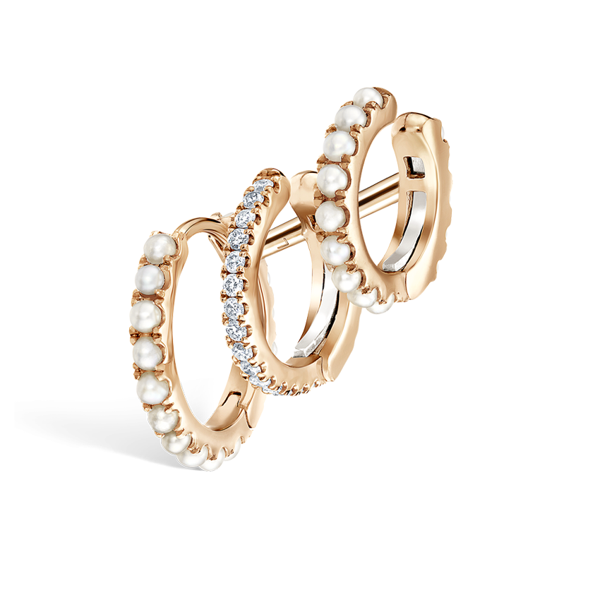 Pearl and Diamond Triple Linked Eternity Hoop Earring and Cuffs