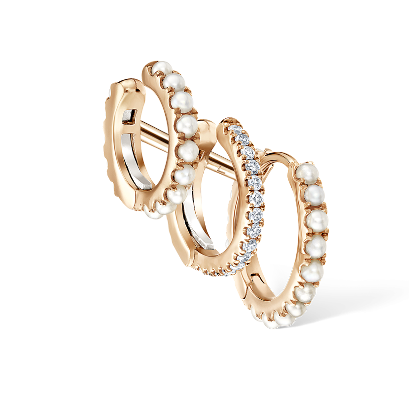 Pearl and Diamond Triple Linked Eternity Hoop Earring and Cuffs
