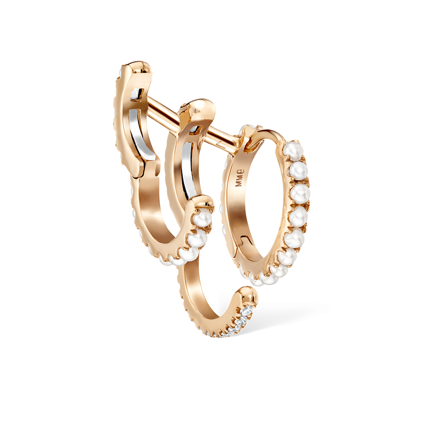Pearl and Diamond Triple Linked Eternity Hoop Earring and Cuffs