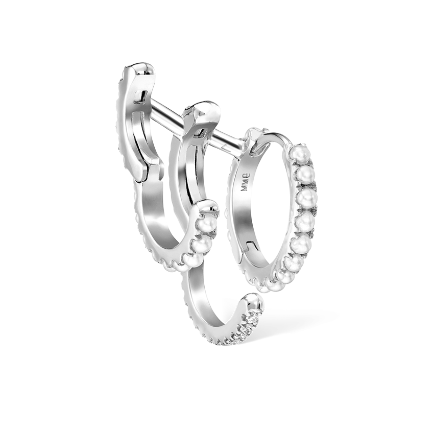 Pearl and Diamond Triple Linked Eternity Hoop Earring and Cuffs