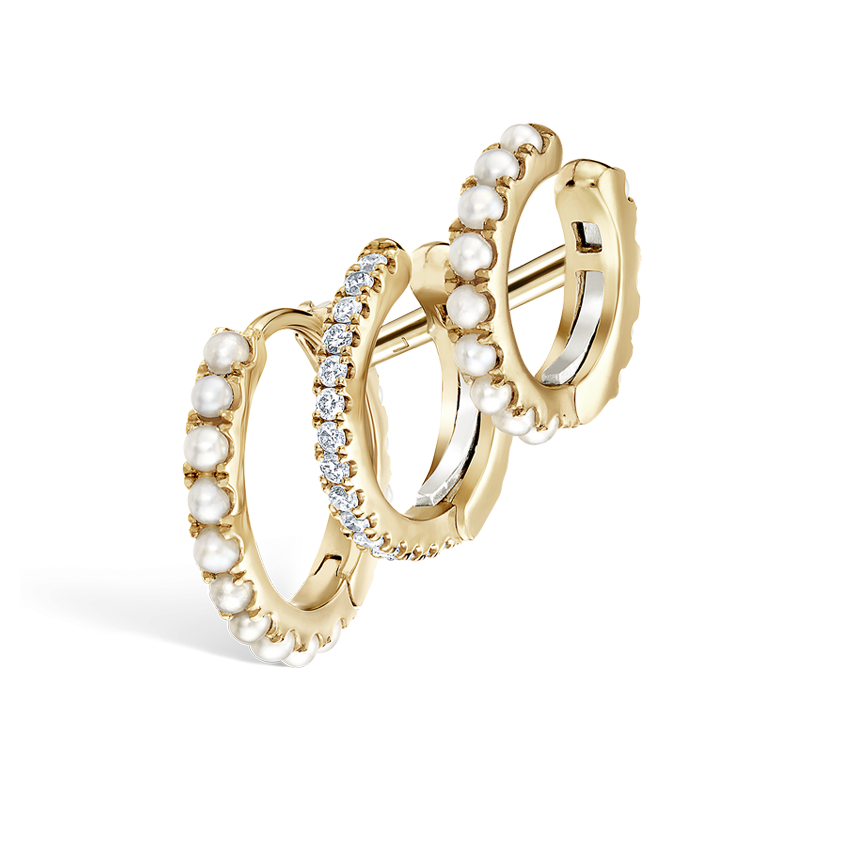 Pearl and Diamond Triple Linked Eternity Hoop Earring and Cuffs