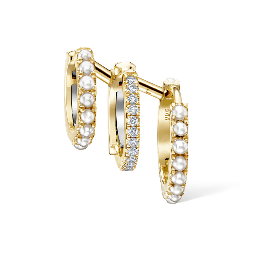 Pearl and Diamond Triple Linked Eternity Hoop Earring and Cuffs
