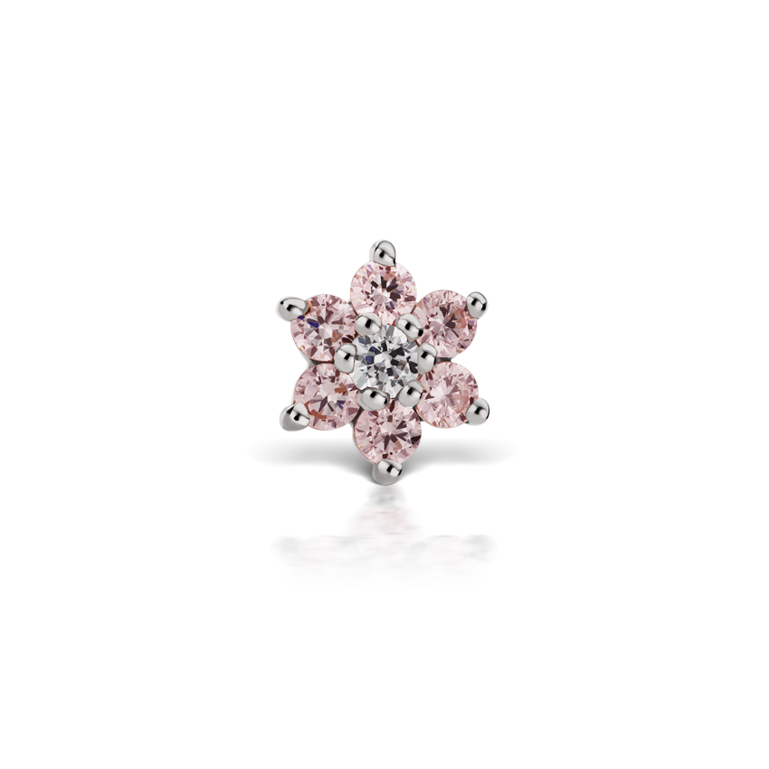 Pink Diamond Flower Threaded Stud Earring With Titanium Backing