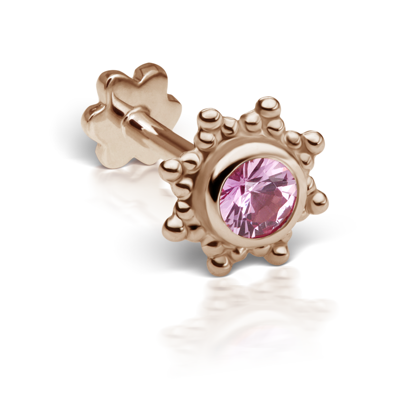 Pink Sapphire Starburst Threaded Stud Earring With Titanium Backing