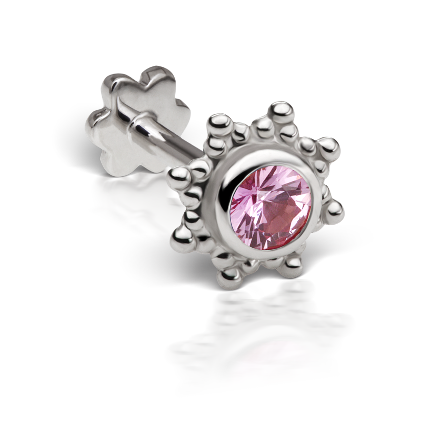 Pink Sapphire Starburst Threaded Stud Earring With Titanium Backing