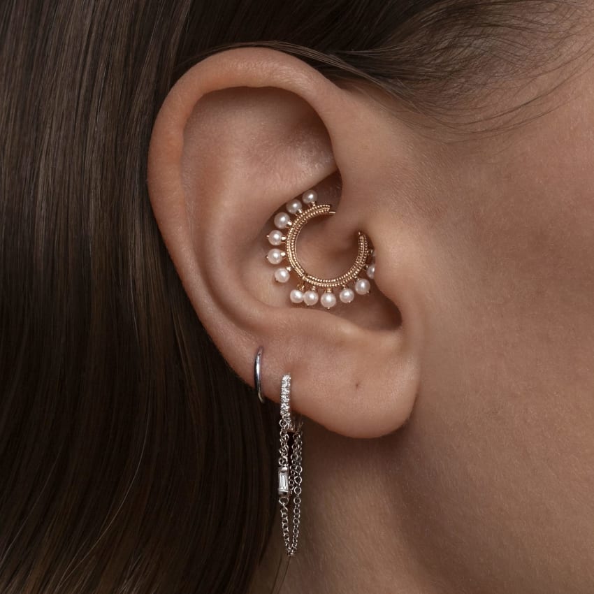 Diamond Eternity Hoop with Baguette Diamond and 2 Chains