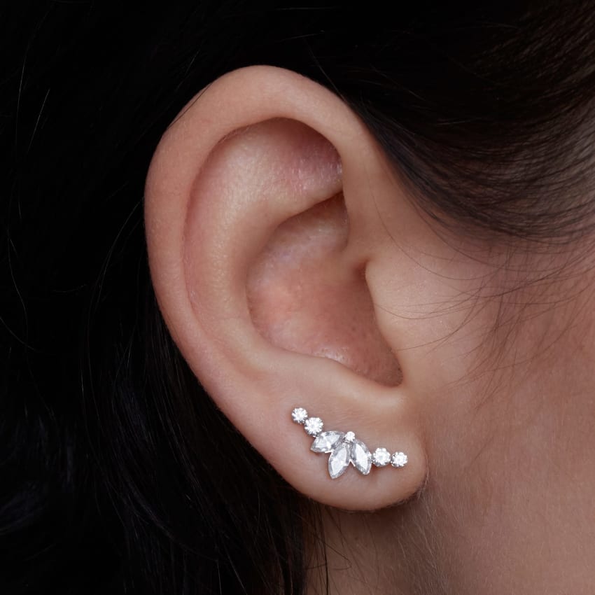 Invisible Diamond Lotus Open Garland Ear Climber