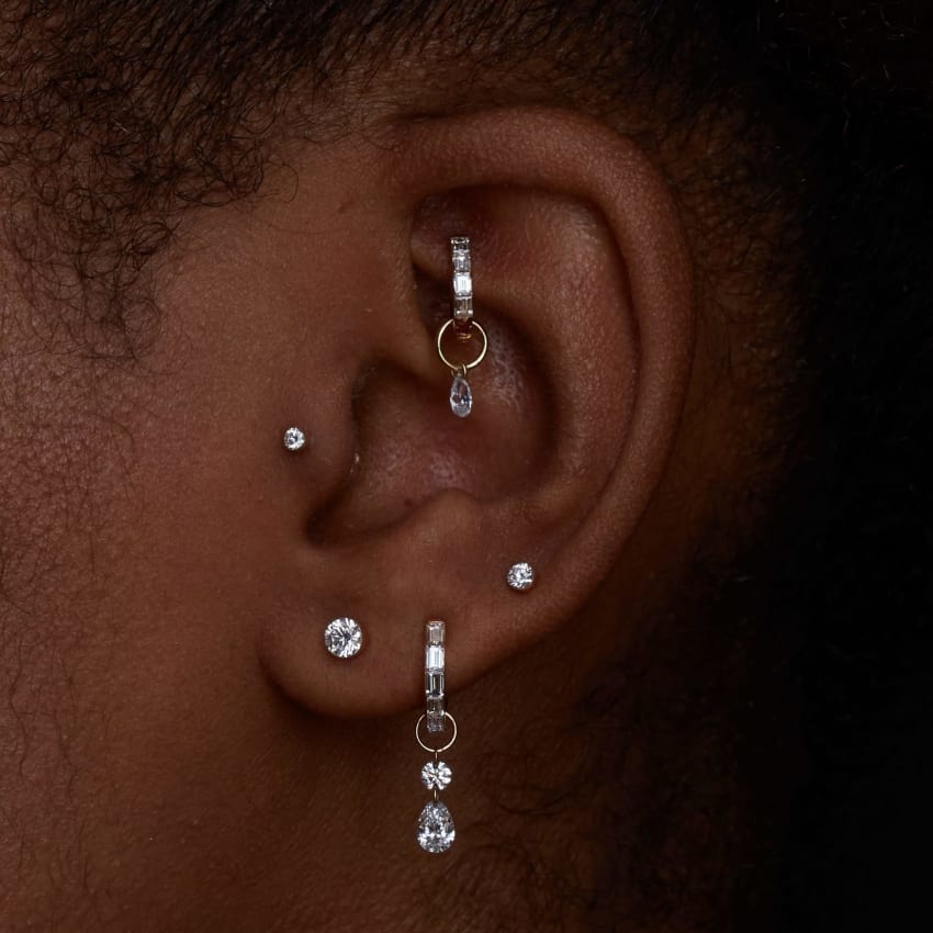 Invisible Set Baguette Diamond Eternity Hoop Earring