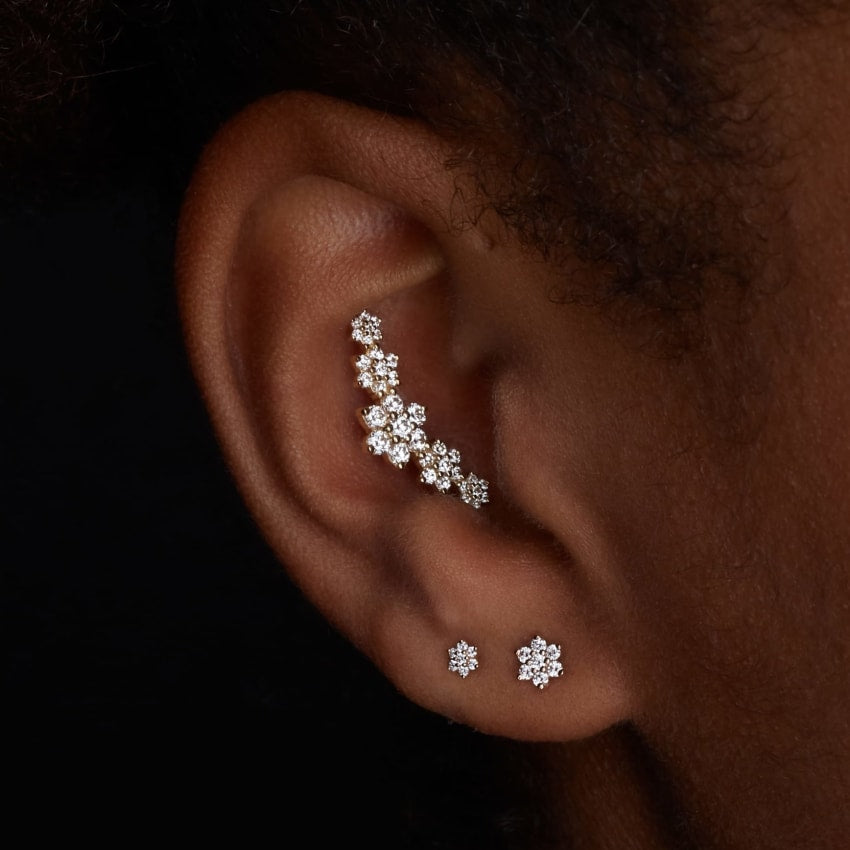 Diamond Flower Threaded Stud Earring With Titanium Backing