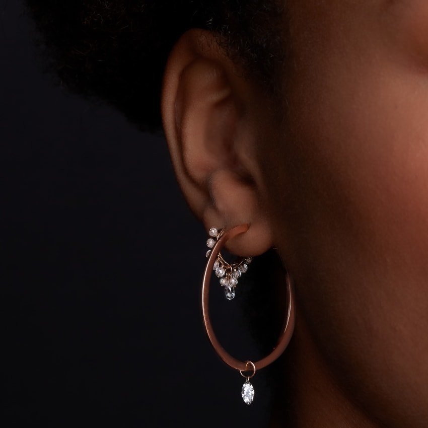 Pearl Coronet Diamond Briolette Hoop Earring