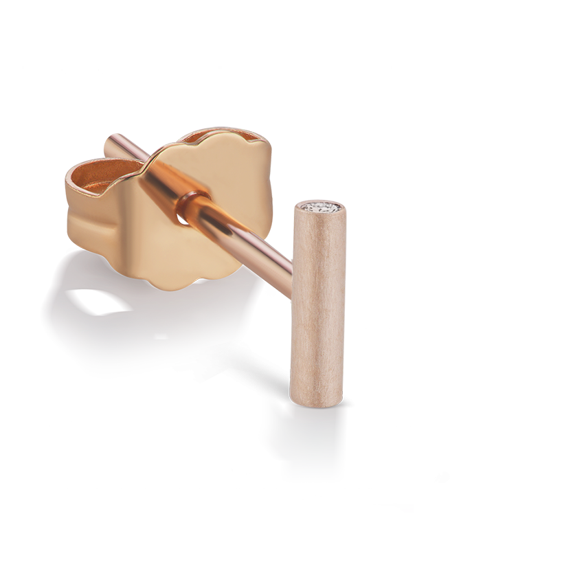 Round Matte Bar with Diamond Ends Stud Earring