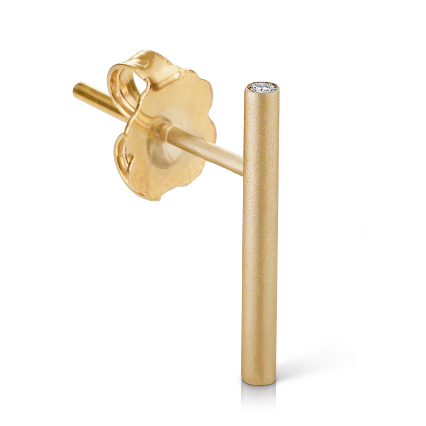 Round Matte Bar with Diamond Ends Stud Earring