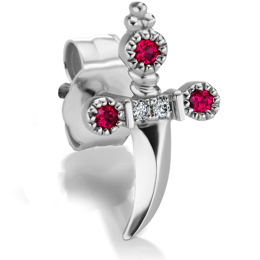 Ruby Trinity Hilt Dagger Stud Earring