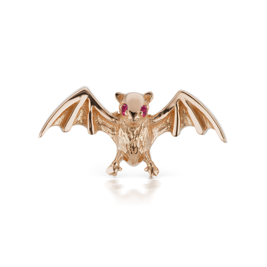 Ruby Eye Bat Threaded Stud Earring With Titanium Backing