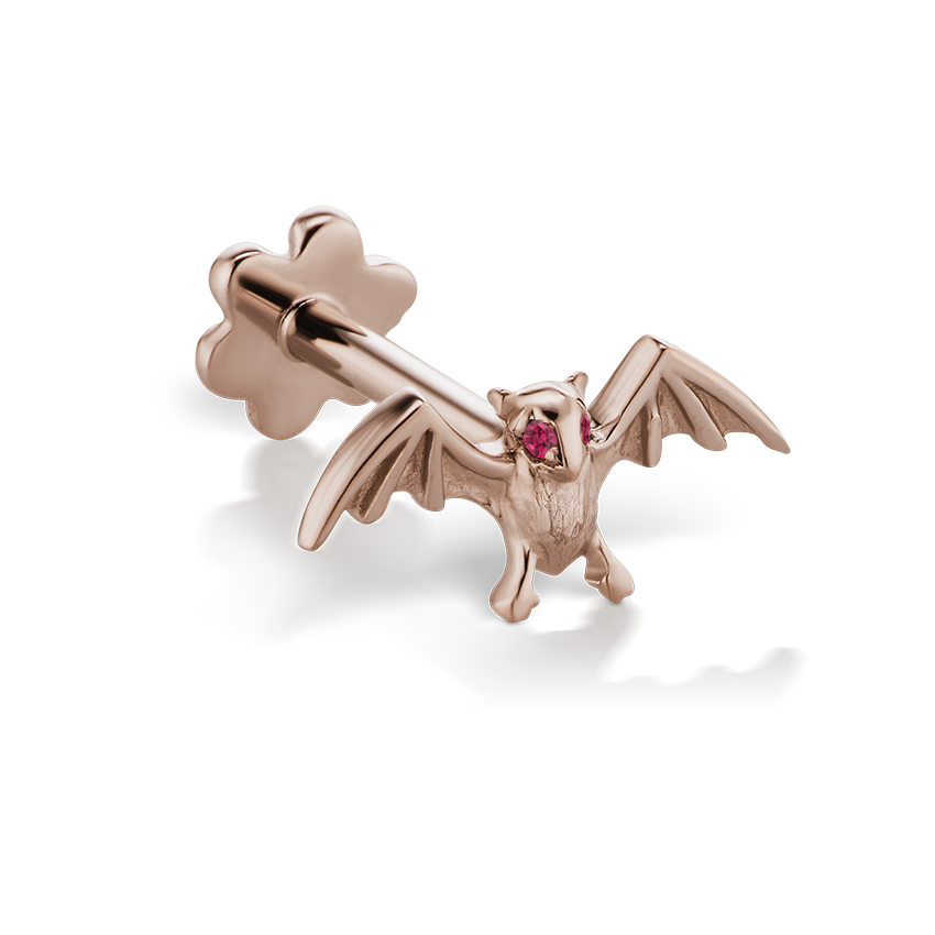 Ruby Eye Bat Threaded Stud Earring With Titanium Backing