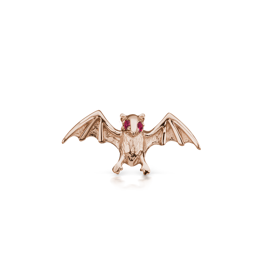 Ruby Eye Bat Threaded Stud Earring With Titanium Backing