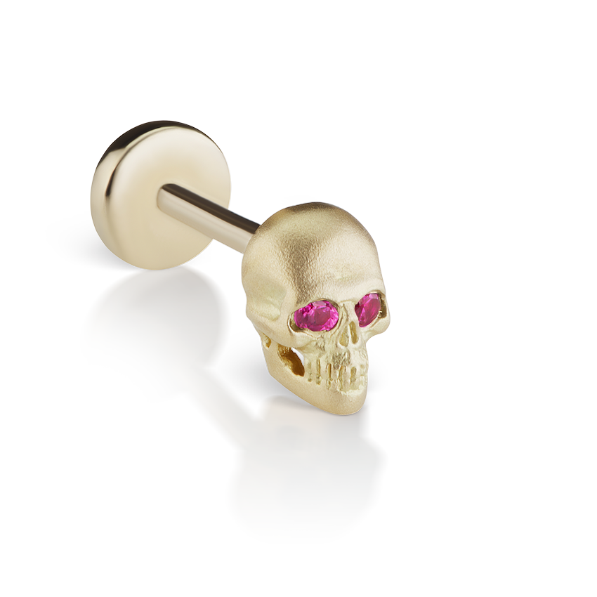 Ruby Eye Matte Skull Threaded Stud Earring