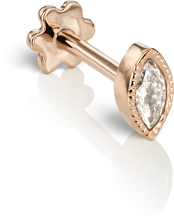 Scalloped Marquise Diamond Threaded Stud Earring With Titanium Backing