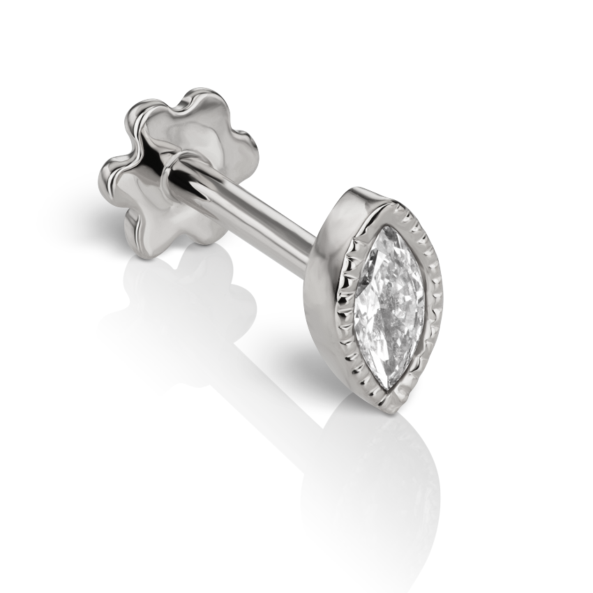 Scalloped Marquise Diamond Threaded Stud Earring With Titanium Backing